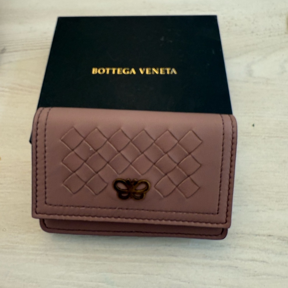 Bottega Veneta Pink Intrecciato Card Case Wallet